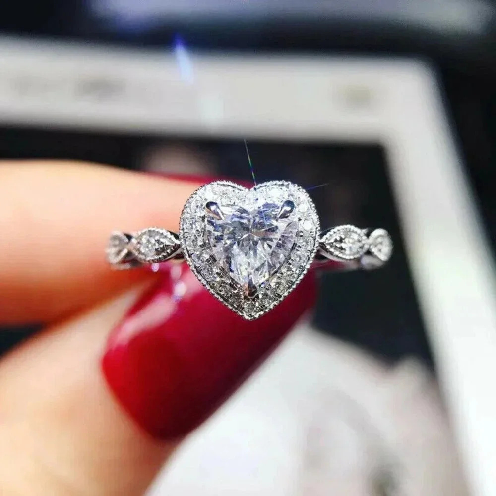 925 Sterling Silver Diamond Heart Ring